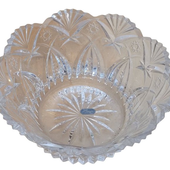 Vintage Crystal Bowl JG Durand Cristal France Stars Pattern Heavy 9 Inches - Picture 1 of 9